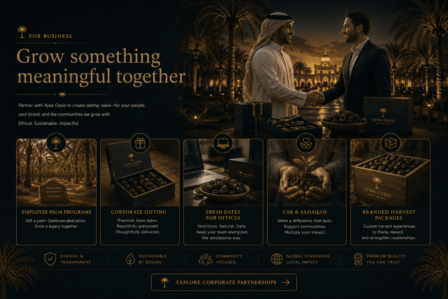 AJWA OASIS For Business — corporate palm programs, gifting and partnerships