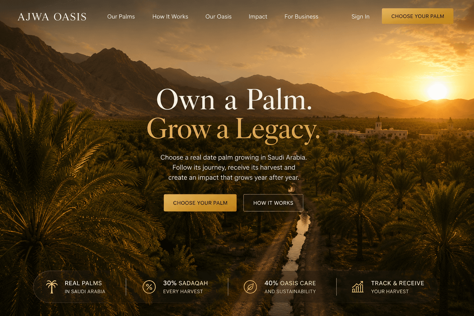 AJWA OASIS — Own a Palm. Grow a Legacy.